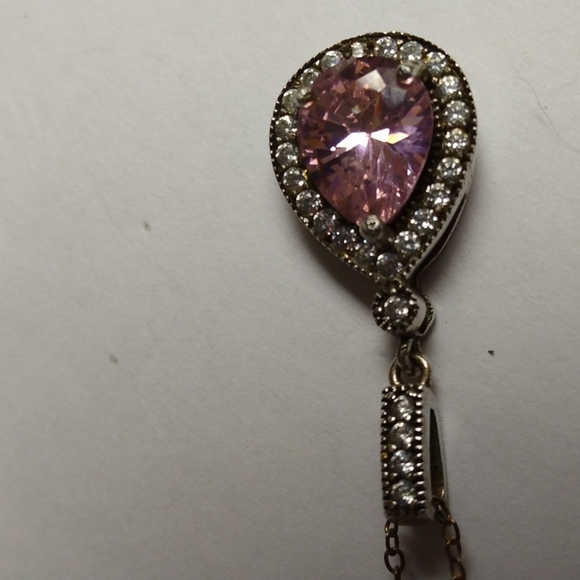 Stamped .925 Pink Sapphire and Diamond Necklace4.0 Grams